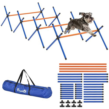 PawHut 4 Pieces Dog Agility Training Equipment, Dog Agility Course Backyard Set with Adjustable Height and Carry Bag, Indoor Outdoor Jumping Hurdles for Training, Orange