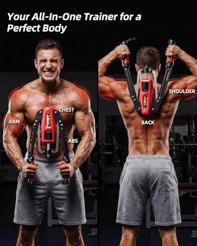 EAST MOUNT Twister Arm Exerciser, Adjustable Hydraulic Resistance 22–440 lbs, Arm Chest & Shoulder Strength Trainer for Home Workouts, Upper Body Muscle Builder, Fitness Training Equipment - color: Red