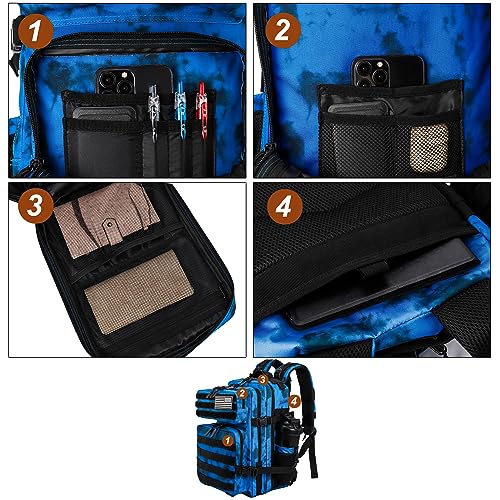 LHI Tactical Military Backpack for Men and Women 25L/35L Army Assault Pack Bag Small Rucksack with Bottle Holder - color: 25l-blue Tie Dye, size: Small