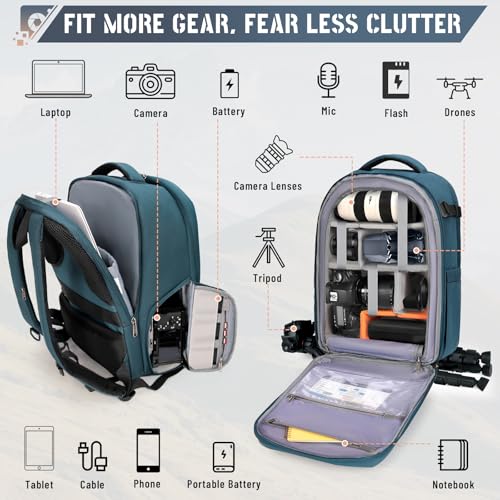 RAINSMORE Camera Backpack Hard Shell for DSLR/SLR Waterproof Camera Bag with Laptop Compartment 15.6 Inch Professional Camera Case with Rain Cover Photography Backpack Bag with Camera Lens Case Green - color: Green