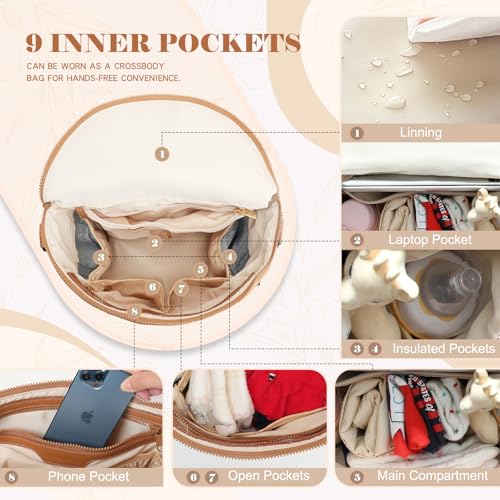 miss fong Neoprene Diaper Bag Baby Diaper Bag Large Capacity Neoprene Backpack with Changing Pad Travel Diaper Backpack with 16 Pockets for Mom & Dad-Brown - color: Neoprene Brown