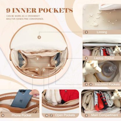 miss fong Neoprene Diaper Bag Baby Diaper Bag Large Capacity Neoprene Backpack with Changing Pad Travel Diaper Backpack with 16 Pockets for Mom & Dad-Brown - color: Neoprene Brown