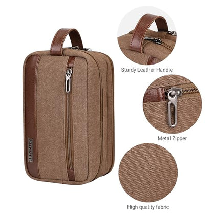 WITZMAN Canvas Toiletry Bag for Men Travel Toiletries Dopp Kit Multi-pocket - color: Brown