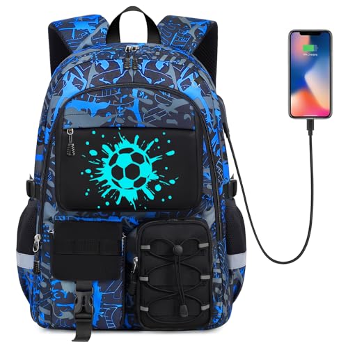 School Backpack for Boys - Gamer Boys Backpacks for Kids Teens Elementary Middle High School,18″ Large Capacity Students Bookbag with Usb Charging Port - color: Soccer-only