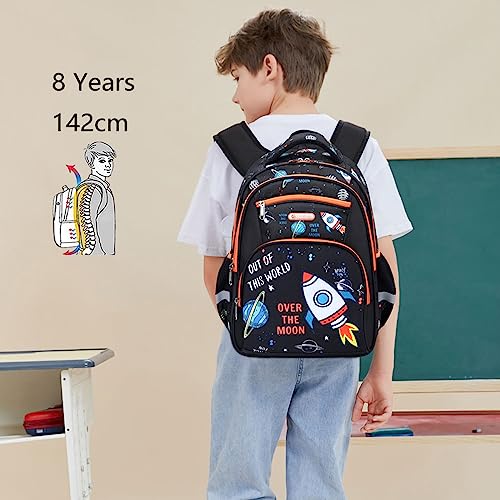 Cusangel Backpack for Boys Girls School Bookbags,Kindergarten Elementary Middle School Lightweight Waterproof Multifunctional Large Capacity for Backpack (16 inch Space Fun Prints) - color: Black Space 16in