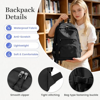 Lightweight Black College Backpack for Women Men Cute School Bag for Teens Girls Boys High School Backpack for Students Waterproof Casual Daypack Backpack - color: A1-black