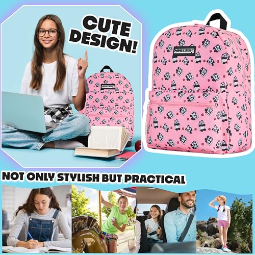 Minecraft Backpack for Boys Kids Teens Adjustable Straps Front Pocket Daypack Backpacks for Sports Gym School Gamer Gifts (Pink) - color: Pink