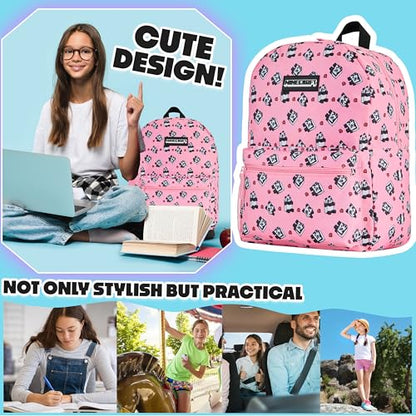 Minecraft Backpack for Boys Kids Teens Adjustable Straps Front Pocket Daypack Backpacks for Sports Gym School Gamer Gifts (Pink) - color: Pink