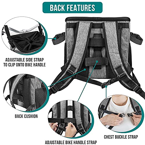 PetAmi Dog Bike Basket, Soft-Sided Ventilated Dog Bike Carrier Backpack, Pet Bicycle Basket for Bike Handlebar, Small Medium Puppy Cat Kitten Car Booster Seat with Safety Strap, Max 18 lbs, Gray - color: Light Gray
