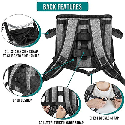 PetAmi Dog Bike Basket, Soft-Sided Ventilated Dog Bike Carrier Backpack, Pet Bicycle Basket for Bike Handlebar, Small Medium Puppy Cat Kitten Car Booster Seat with Safety Strap, Max 18 lbs, Gray - color: Light Gray