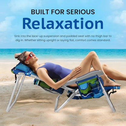 Homevative Cooler+ Folding Backpack Beach Chair with 5 Positions, Towel bar, XL Cooler Pouch, Storage Net, Cup and Phone Holder, Deep Sea, 2 Pack - color: Deep Sea