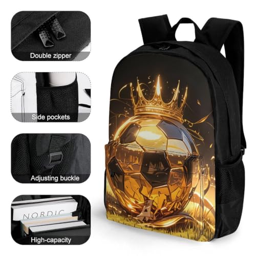 Soccer Crown King Backpack, Durable Polyester Daypack with Laptop Compartment, Reinforced Bottom, Adjustable Shoulder Straps And Multi Pockets for Travel And Daily Use - color: Soccer Crown King