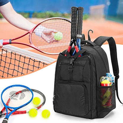 DSLEAF Tennis Bag for Men/Women to Hold 2 Rackets, Tennis Backpack with Separate Shoe Space for Tennis Sport - color: Black