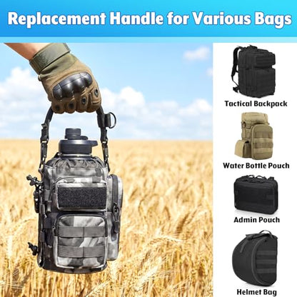 Tactical Weaving Handle with Metal Hooks, Tactical Admin Pouch Handles Replacement Universal Handle with EVA Foam for Water Bottle Holder, Backpack, Sling Bags