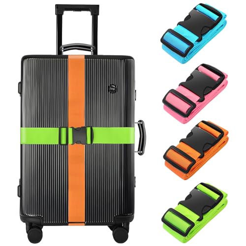 BILIONE 4 Pack Luggage Straps 79" Long Belts Keep Suitcase Secure While Traveling, TSA Approved Add a Bag Premium Accessory for Travel Bag Closure (Blue+Orange+Rose Pink+Green) - color: Blue+Orange+Rose Pink+Green, size: 4Pcs