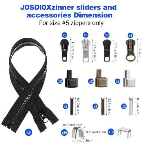 41 Pcs Zipper Repair Kit Black Separating Jacket Zippers Universal Replacement Slider Kit Metal Zippers Retainer Box Top Stop Bottom Replacement Zipper Fix Repair Tool for Jacket Coat Boot Backpack