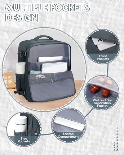 suradar Travel Backpack for Women Men,Carry On Backpack Flight Approved Hiking Backpack Rucksack Casual Daypack Personal Item Travel Weekender Essentials Backpacks Grey Blue - color: A11-grey Blue, size: Large