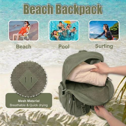 Mesh Backpack for Girls Boys, Heavy Duty Semi-Transparent Mesh Bookbag Womens Mens Mesh Backpacks for School, Sports, Beach, Swimming, Travel - Army Green - color: Army Green