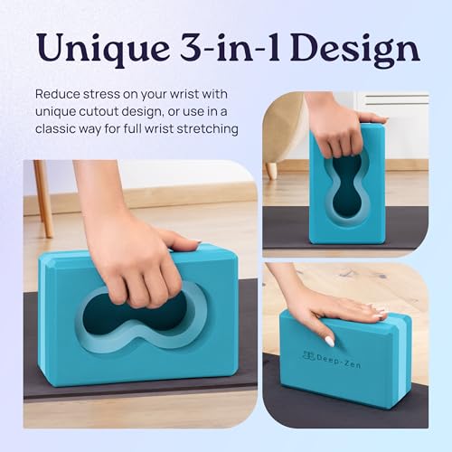 Deep-Zen® Yoga Blocks Wrist Support; Yoga Blocks 2 Pack with Knee Pads and Strap to Put Less Weight on Wrists; Durable, Versatile Yoga Brick Exercise Block Set, Blocks Yoga - color: Blue