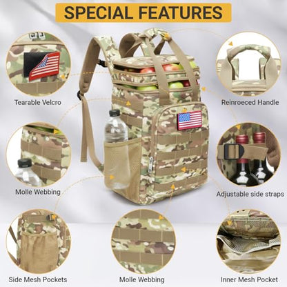 Fathers Day Gift-Tactical Backpack Cooler,Large Cooler Backpack Lunch Box for Men Adults Work with Handle,Insulated Soft Thermal Bag - color: Camo-army Green