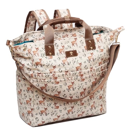 Diaper Backpack Totepack Crossbody 3 in 1 Laptop Tote with Insulated Pocket - color: Brown Fawn