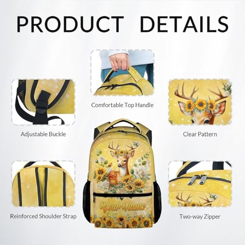 Mercuryelf Kids Personalized Backpack Deer 3PCS Backpack Set with Lunch Bag & Pencil Case, 17 Inch School Bookbag for Elementary Kindergarten - color: Blue