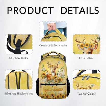 Mercuryelf Kids Personalized Backpack Deer 3PCS Backpack Set with Lunch Bag & Pencil Case, 17 Inch School Bookbag for Elementary Kindergarten - color: Blue