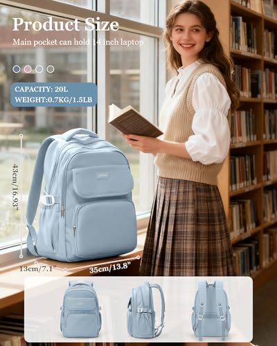 Lightweighr College School Backpacks For Women,Classic Middle Student Bookbag For Teens Girls,Waterproof Middle School Bag Boys(Blue) - color: A4-blue