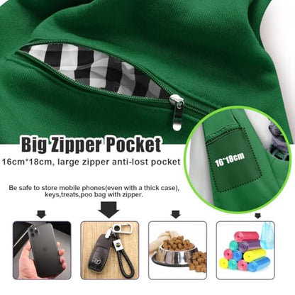 Tomkas Small Dog Cat Sling Carrier Puppy Purse Travel Wrap Soft Crossbody Pet Bag (Emerald Green, M - Zip Pocket & Adjust Strap) - color: Emerald Green
