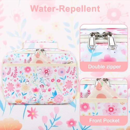 LEDAOU Lunch Bag Kids Lunch Box Girls Boys Insulated Lunch Bag Reusable Lunchbox for School Picnic Hiking Daycare - color: Colorful Flowers