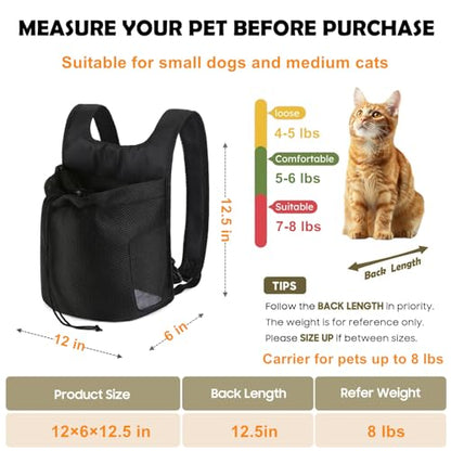 Dog Front Carrier Backpack,Ventilated Mesh Puppy Back Pack with Safety Belt,Adjustable Breathable Pet Carrier for Small Dogs Cats,Lightweight Doggy Backpack for Hiking Cycling Outdoor - color: Black