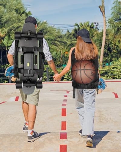 WOLT Skateboard Backpack, 15.6 Inch Laptop Backpack for Men Women, Sports Backpack with Ball Holder - color: Black