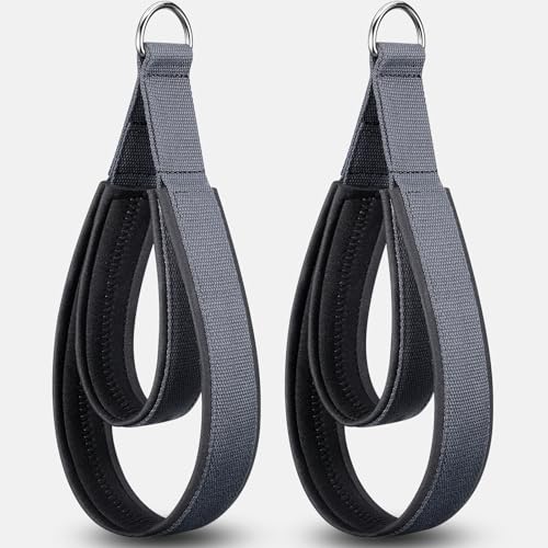 TOBWOLF Pilates Straps - Double Loop D-Ring Straps for Reformer, Padded, Home Gym Workout - color: Scuba Fabric Liner - Dark Grey