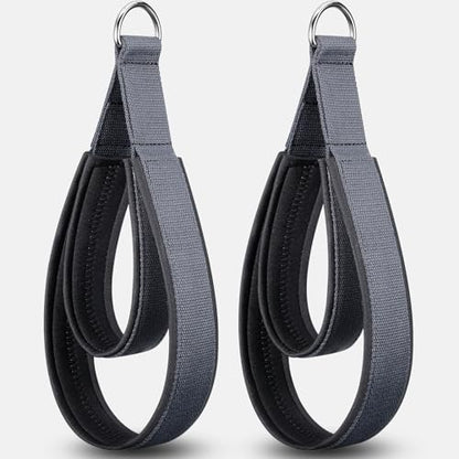 TOBWOLF Pilates Straps - Double Loop D-Ring Straps for Reformer, Padded, Home Gym Workout - color: Scuba Fabric Liner - Dark Grey
