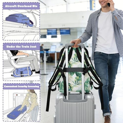 Travel Backpack with Shoe Compartment, 20L Large Capacity Laptop Backpack for Men Women, Tropical Leaves Daypack for Traveling Hiking Carry On