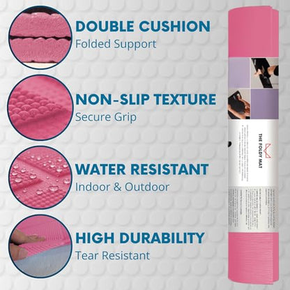 Foldable Yoga Mat Thick, in 6 Combinations; Greater Support and Protection for Joints, Body Alignment System, and Sections for Hands and Feet. Non-slip texture and water-resistant - color: Pink