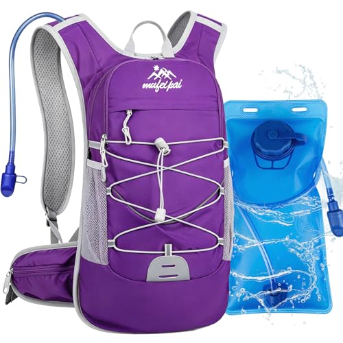 Hydration Backpack with 2L Water Bladder - 20L Water Backpack for Hiking, Cycling, Running, Biking, Lightweight Hiking Pack Bag for Women & Men with Trekking Pole Holders - color: purple with 2L water bladder