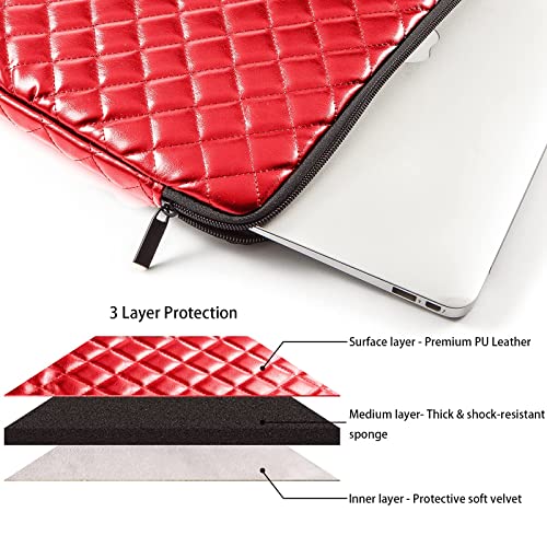 Puffy Laptop Sleeve 11 12 13 13.3 14 15 15.6 inch Case Protective Bag Quilted PU Leather Lined Padded - color: Red Quilted, size: 13-13.3 Inch
