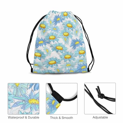 Blue Chamomiles Drawstring Bags Sports Bag Beautiful Flowers Blossom Draw String Back Bag Men Women Adults 14x16.9 Inch - color: Blue Chamomiles