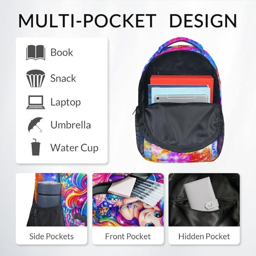 School Backpack for Girls Personalized Mermaid Bookbag - Custom Kids School Bag with Name, Large Capacity Daypack for Preschool, Kindergarten, Elementary (17 Inch) - color: Blue