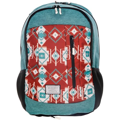 HOOEY Rockstar 20L Backpack - Compact Travel Backpack with Laptop Sleeve - Lightweight, Durable Daypack for Commuting, Hiking & Outdoor Use - Unisex Design (Rust/Teal Aztec) - color: Rust/Teal Aztec