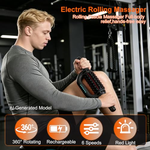 Electric Rolling Massager with Redlight, Rechargeable Lymphatic Drainage Massager for lymphedema, Muscle recovery Roller with Hands-Free Base, 6-Speed Massage Roller Tool for Arm, Legs, Calf, Foot