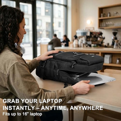 PIJUSHI Carry on Travel Backpack for Women Men Convertible Duffel Bag Backpack Large Luggage Rucksack Fit 16 Inch Laptop(PE039 Black) - color: Black