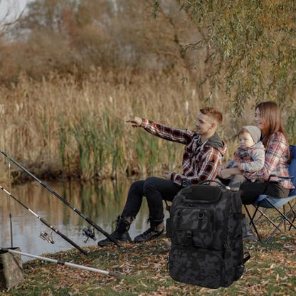 Hp hope Fishing Backpack with Rod Holders & Cooler, 40L Fishing Tackle Bag Fishing Tackle Storage Backpack Fishing Gear for Camping, Black Camo - color: Black Camo