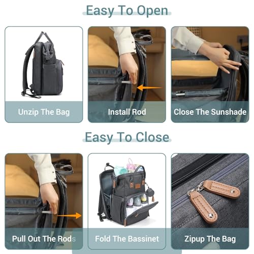 JOLLITO Diaper Bag Backpack with Changing Station Large Capacity Multifunction Baby Bags for Boy Girl Travel For Moms Dads Baby Registry Search Essentials Shower Gifτs Gray - color: Grey