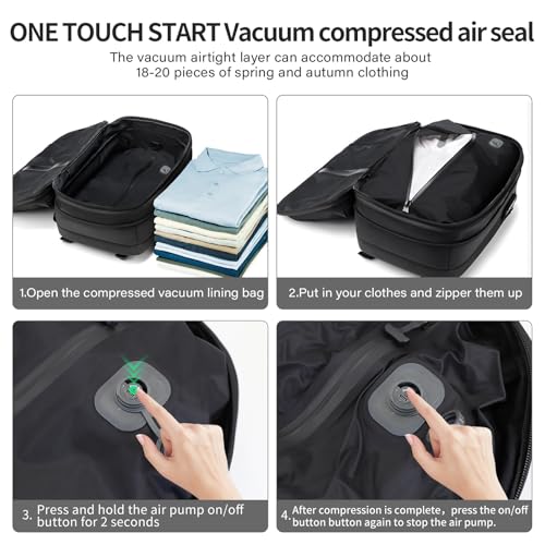 Travel Backpack with Vacuum System,60L Expandable Vacuum Backpack Travel with TSA Lock,17.3 inch Laptop Backpacks Vacpack Backpacks with Vacuum(Grey,Built-in Air Pump) - color: Grey
