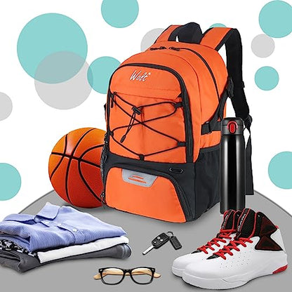 WOLT Basketball Backpack Large Sports Bag with Separate Ball Holder & Shoes Compartment, Best for Basketball, Soccer,Gym - color: Orange