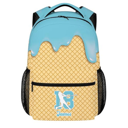 Personalized Baseball Drip Backpack for Kids Boys Girls, Blue Ice Cream Print Travel Bag, Multi Pocket Everyday Backpack (#1) - color: #1