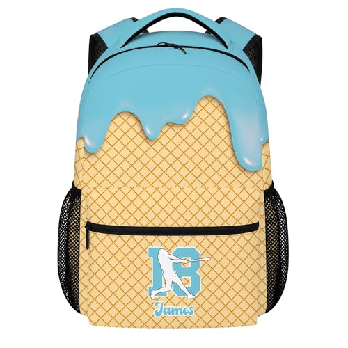 Personalized Baseball Drip Backpack for Kids Boys Girls, Blue Ice Cream Print Travel Bag, Multi Pocket Everyday Backpack (#1) - color: #1