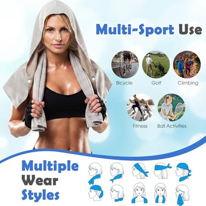 8 Pack Cooling Hooded Towels Set Cooling Towels for Neck and Face Microfiber Soft Breathable Sweat Rags Ice Scarf for Hot Weather Gym, Sports, Camping, Workout, Running, Outdoor Activities
